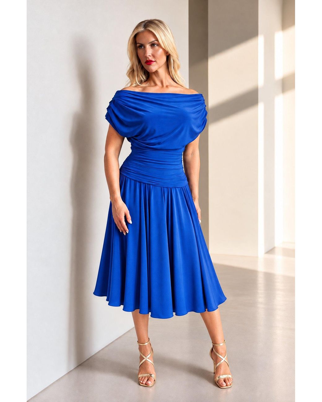 Atom Label Blue Carbon Bardot Tea Regular Length Dress