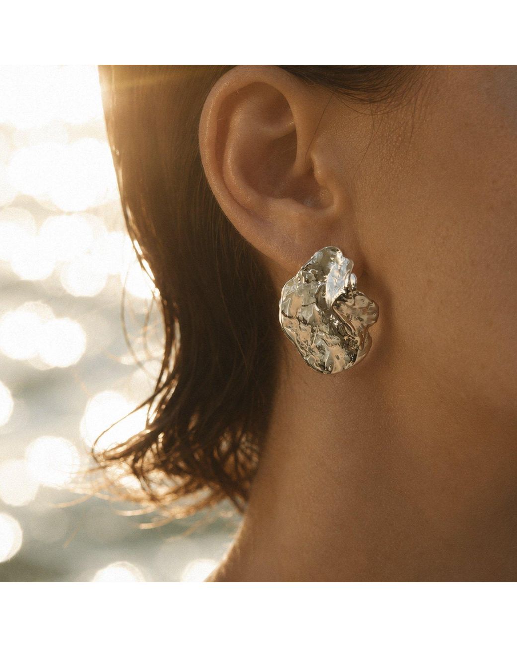 Mercela Metallic Sculptural Organic Plated Stud Earrings – Inspired By Ancient Jewelry Forms