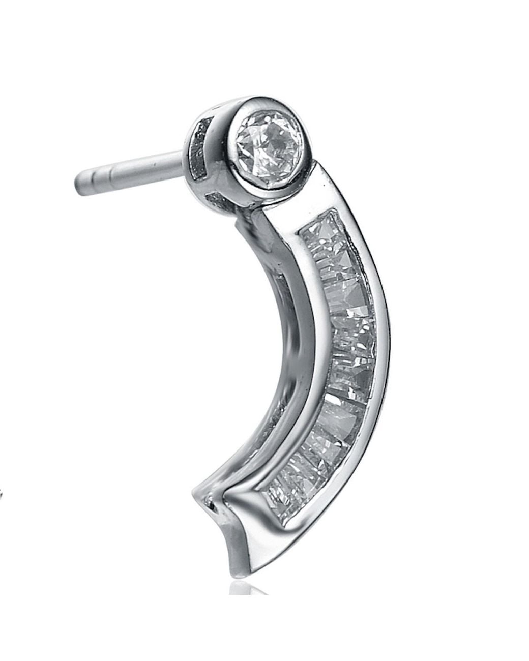 Genevive Jewelry Metallic Cubic Zirconia Sterling Plated Baguette Bessel Set Earrings