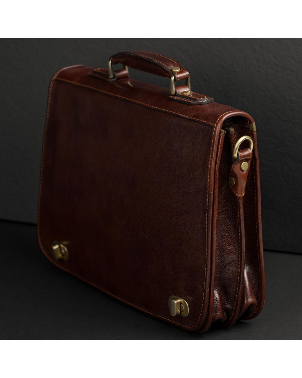 Time Resistance Brown Leather Briefcase Laptop Bag for men