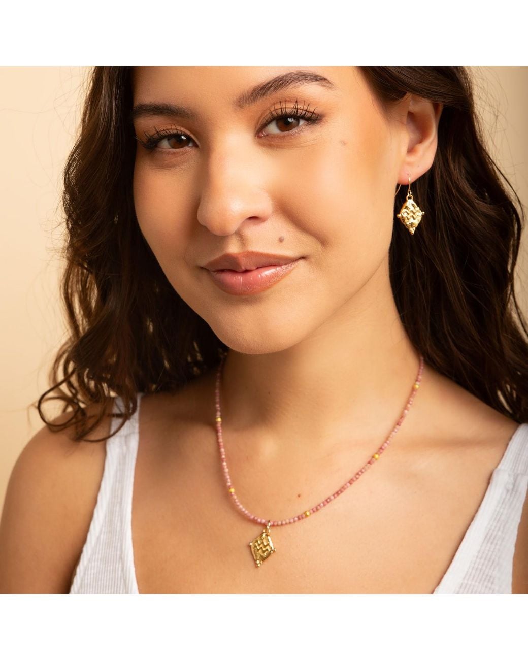 Seven Saints Metallic Aquarius Gemstone Choker Necklace, Rhodonite, Rhodium Plated
