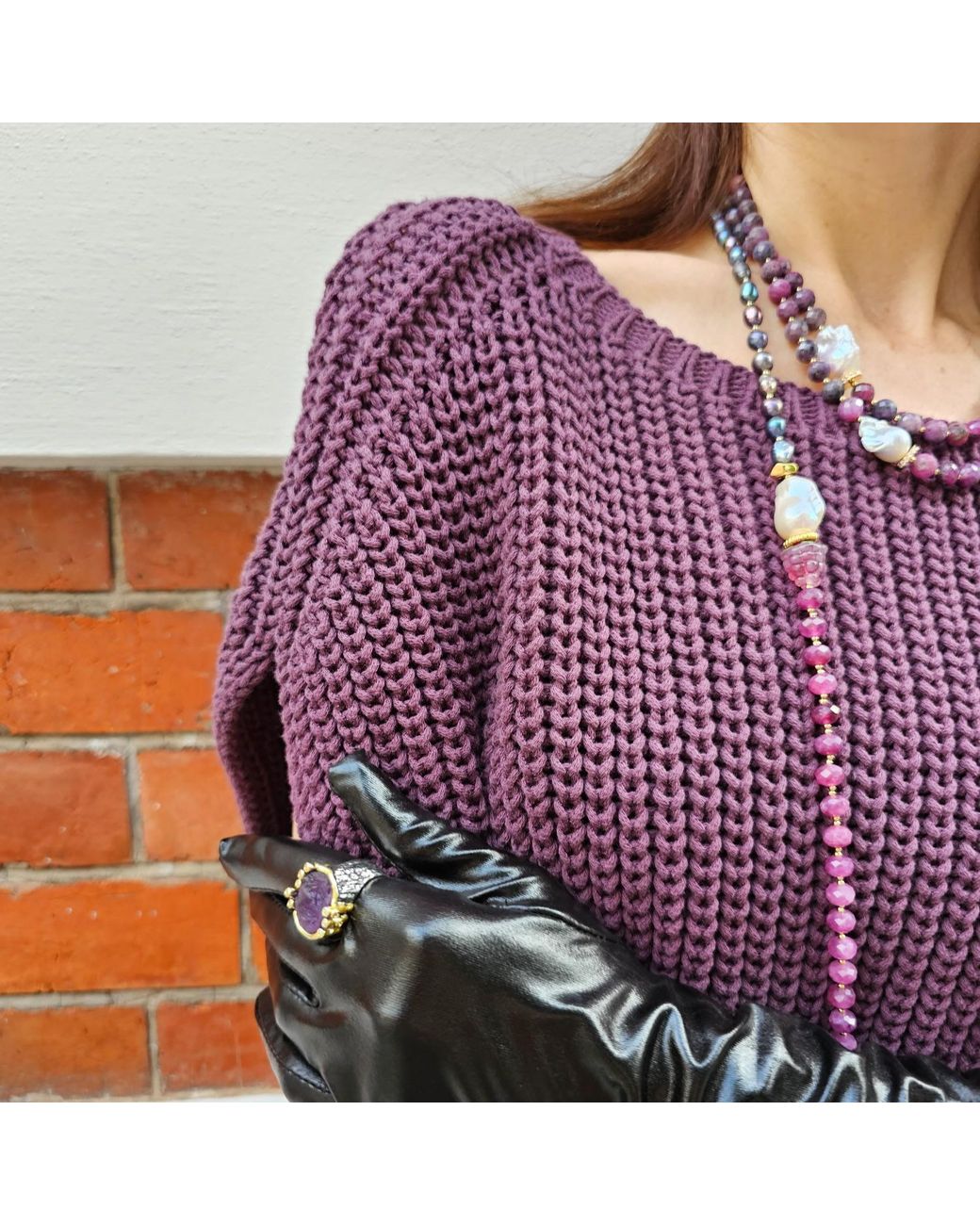 Farra Purple Pearls With Agate And Baroque Pearls Long Necklace