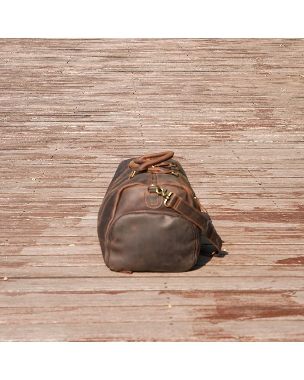 Touri Brown Genuine Leather Gym Bag With Shoe Storage for men