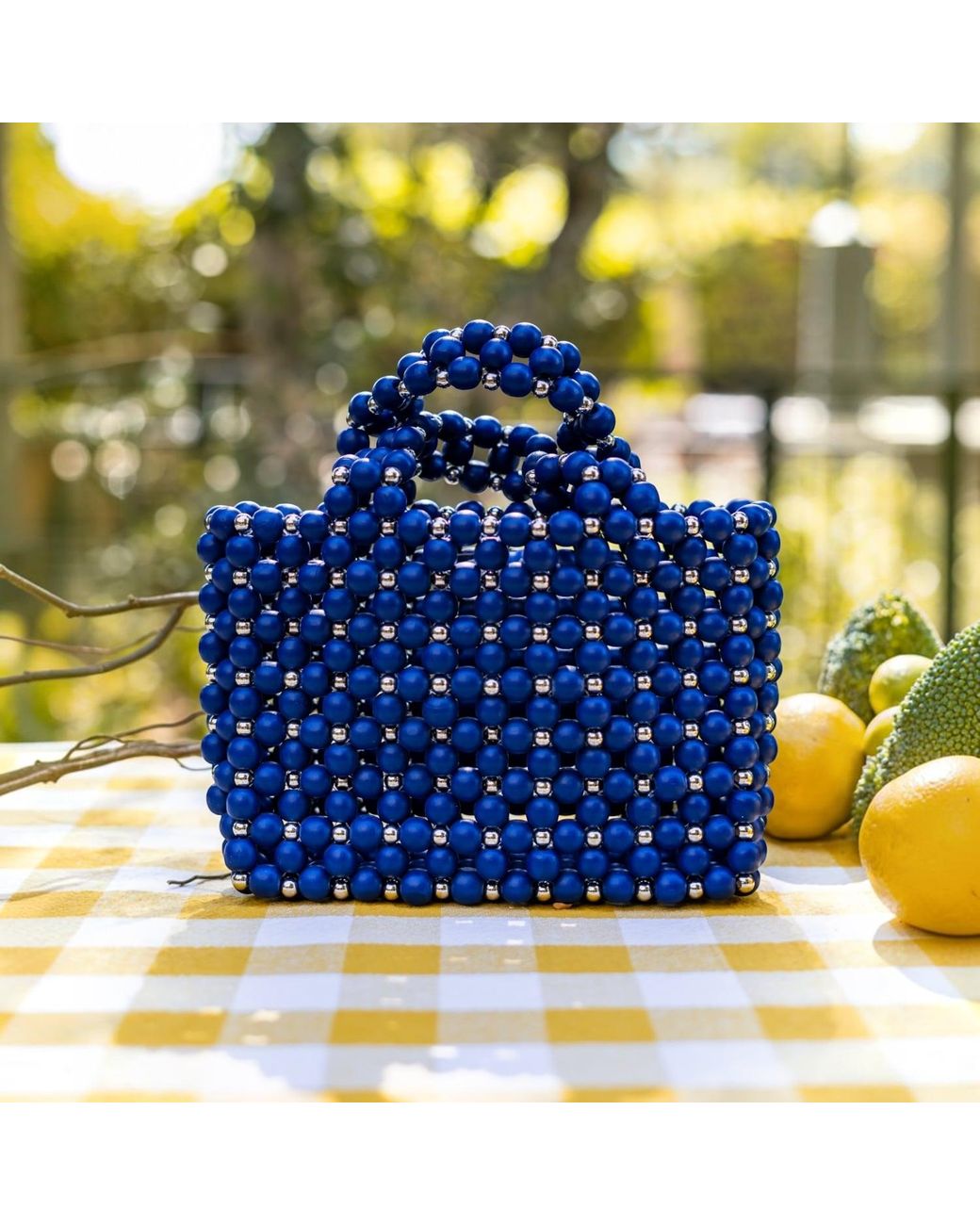 Belyed Handcraft Blue Zola – Handcrafted Wooden Bead Handbag By Belyed