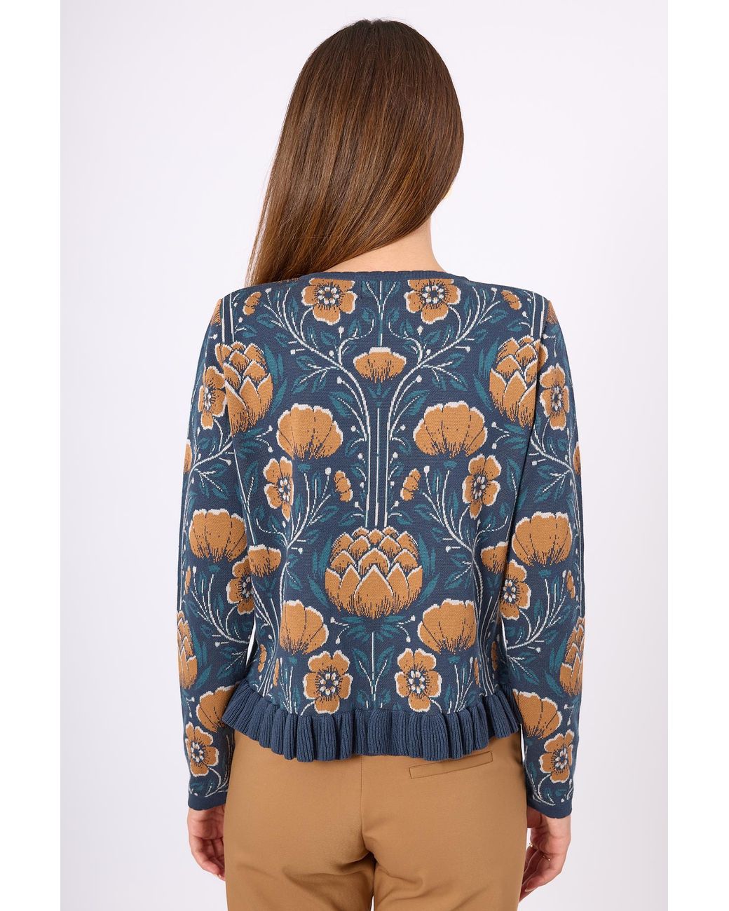 Peraluna Blue Felicity Floral Jacquard Knit Cardigan