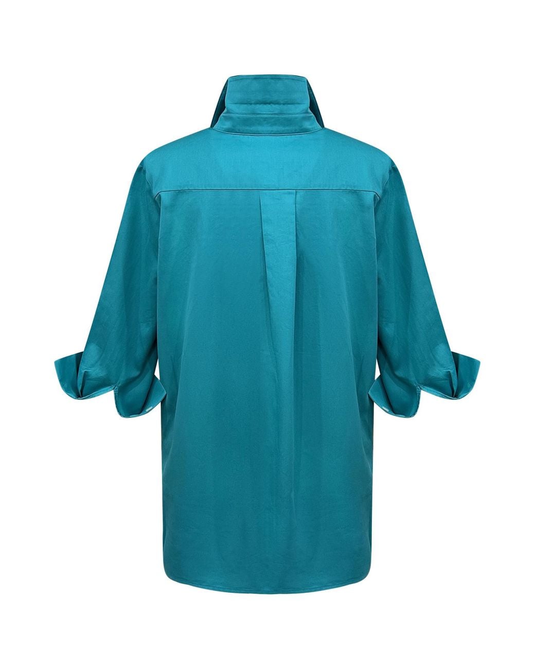 Perlavera Blue Cely Petrol Solid Cotton Satin Three Quarter Sleeve Length Missy Fit Shirt