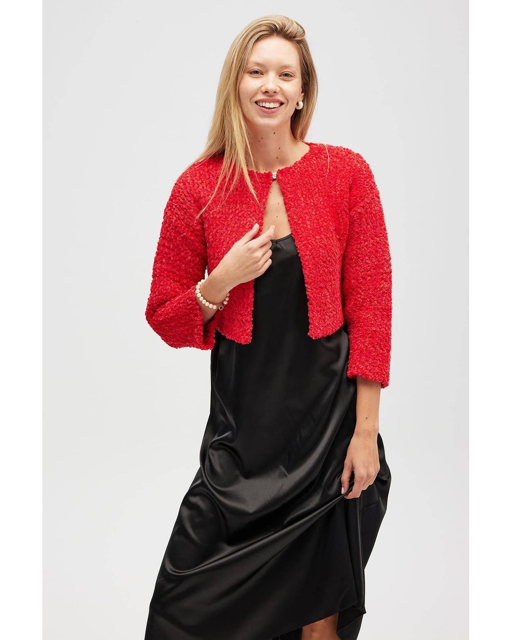 Peraluna Red Kayla Crop Knit Cardigan