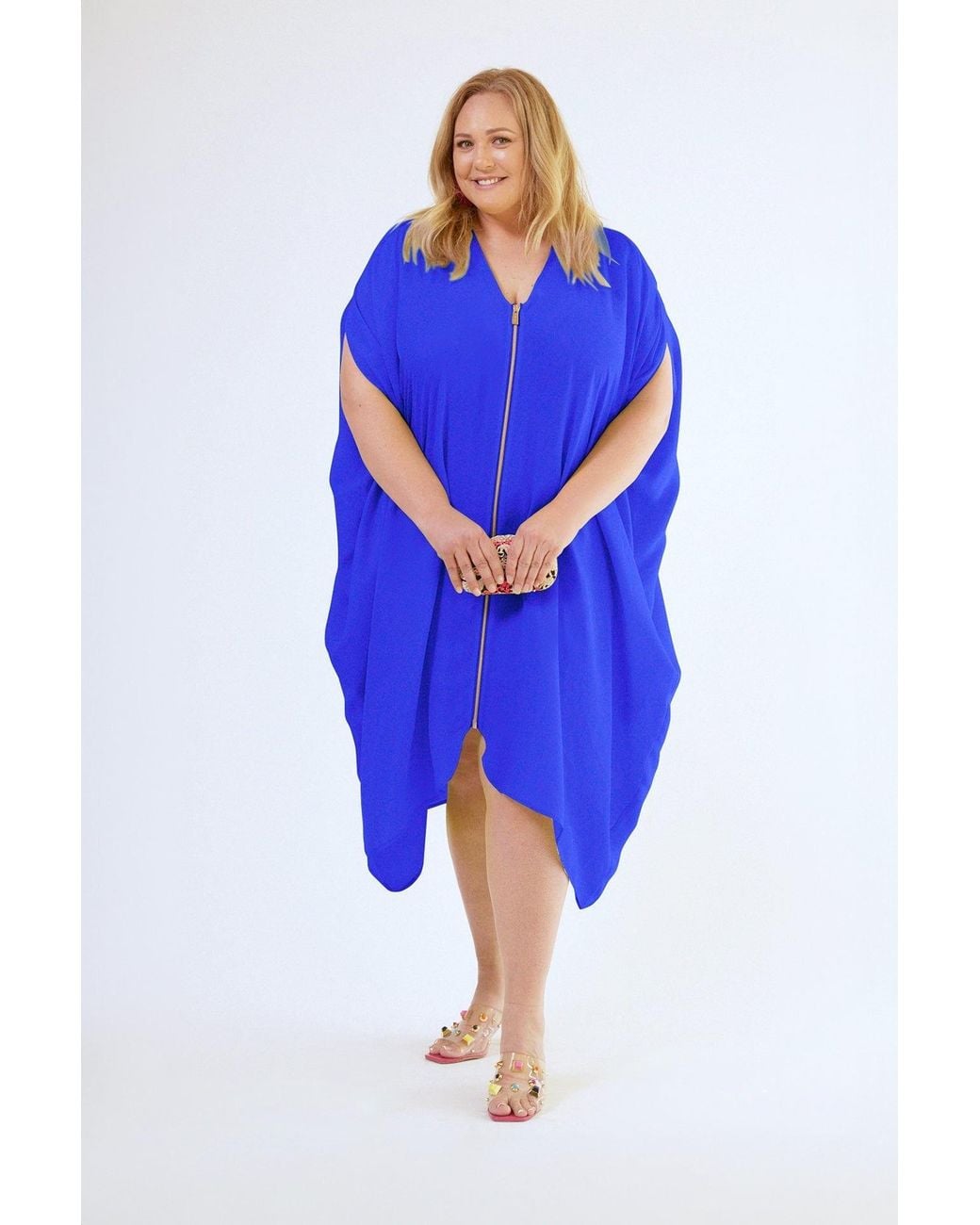 Yomisma Blue She's A Royal Signature Zip Kaftan — Eco-Friendly, Ultra-Soft, Versatile Silhouette
