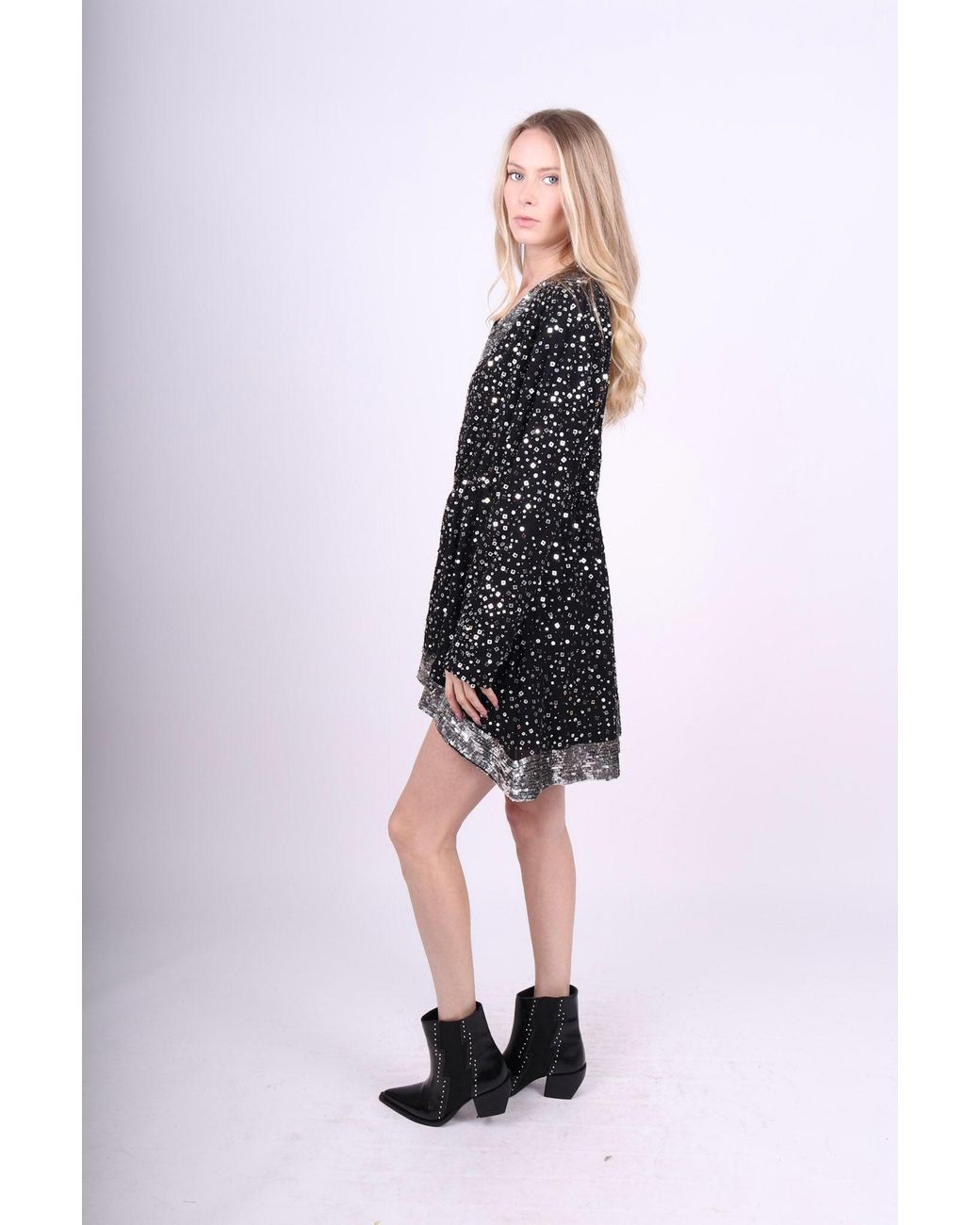 Any Old Iron Gray Sequin High Glam Square Dress