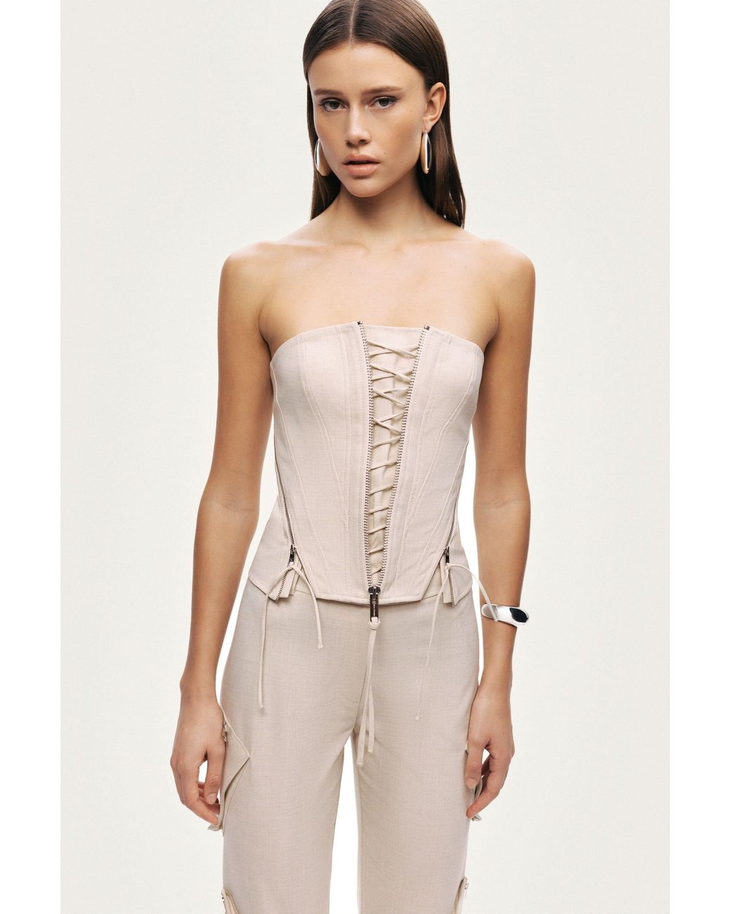 Nocturne Natural Strapless Lace-Up Bustier