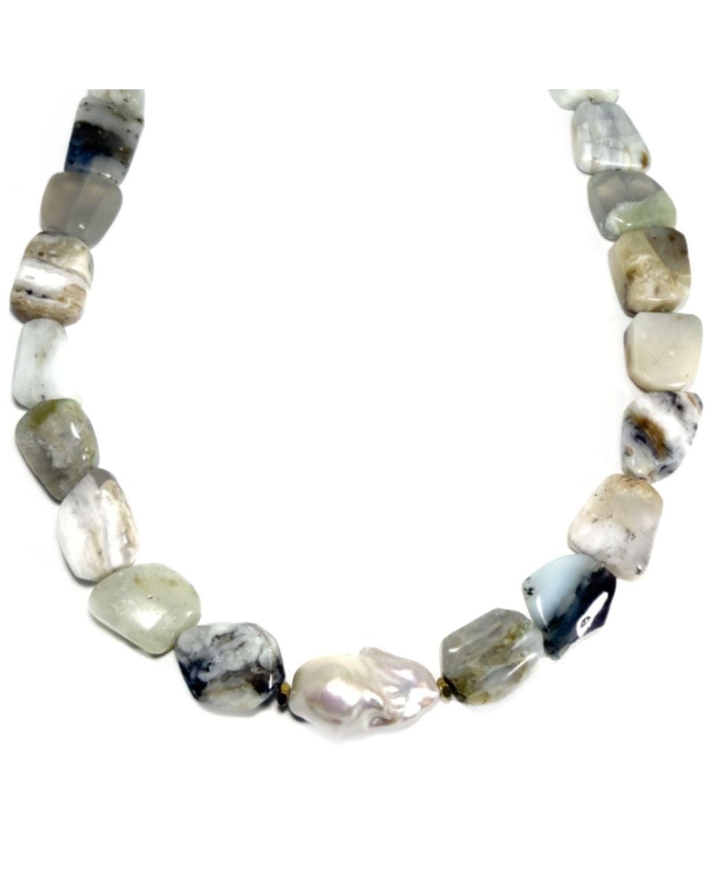 Rachel Nathan Metallic Neutrals Peruvian Opal & Baroque Pearl Necklace