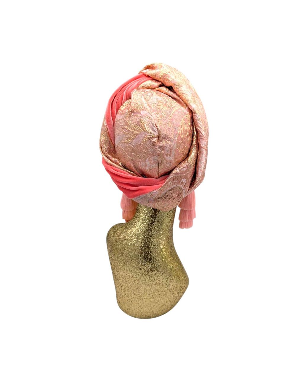 Julia Clancey Red Golden Brocade & Coral Velour Luxe Swinglette Turban