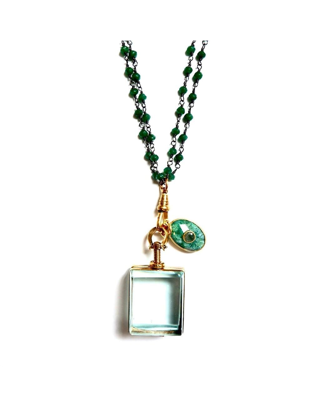 Persia Dona Jewelry Green Onyx X Vintage Locket Necklace