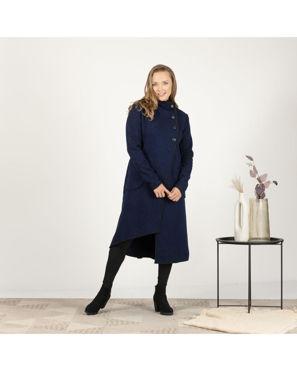 Nikka Place Blue Boiled Wool Winter Cardigan Coat With Buttons And Pockets