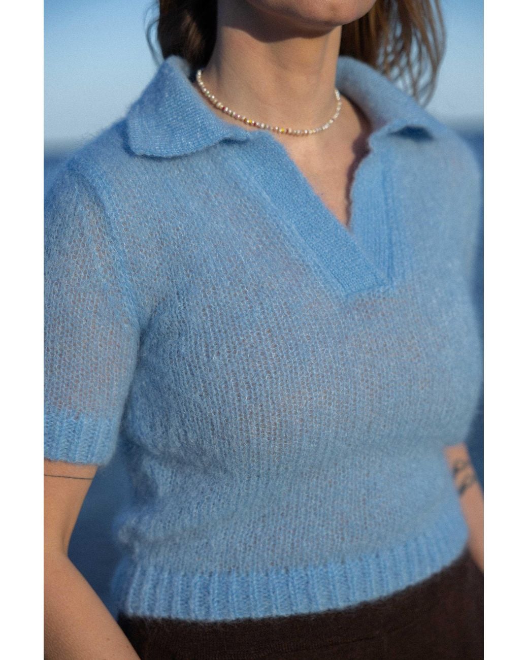 SALANIDA Blue Melody Mohair Polo Top Sky