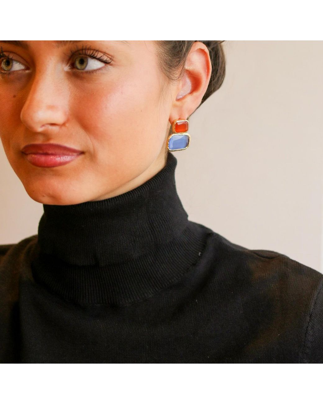 Kybele Studio Orange Color Block Cat's Eye Earrings
