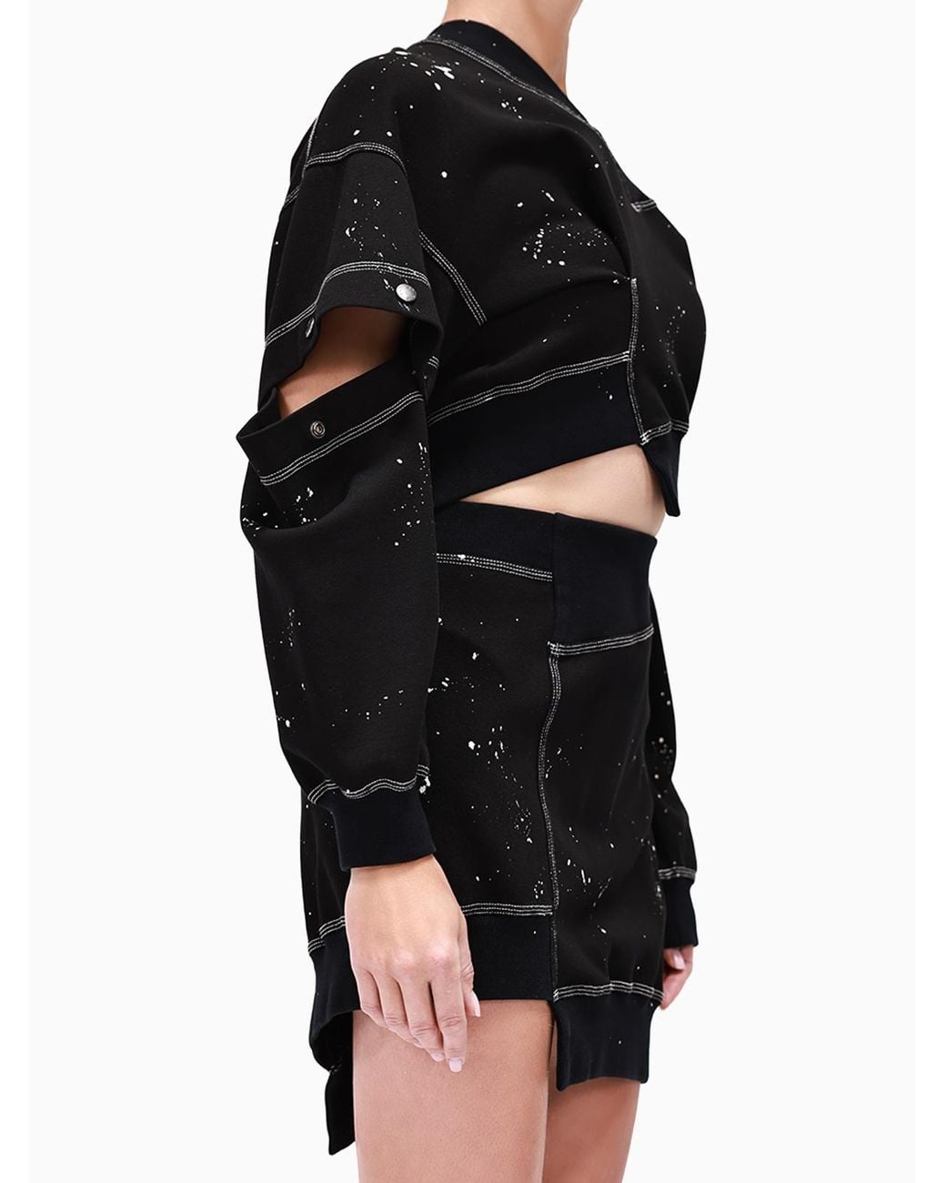 Gao Republic Black Cropped Snap Sleeve Sweatshirt