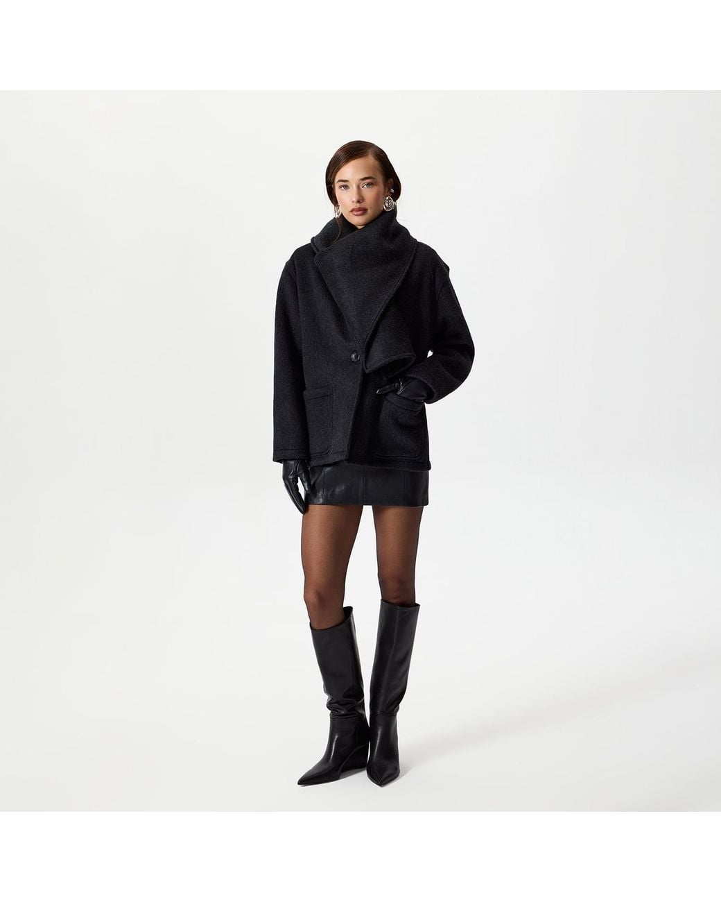 Thisisu Collection Black Athena Scarf Detail Wool Coat – Dark