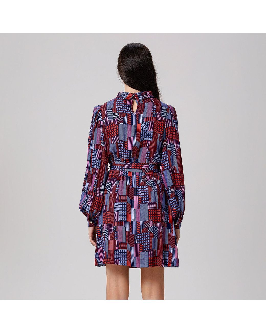 Smart and Joy Blue Graphic Print Short Blouse-Dress