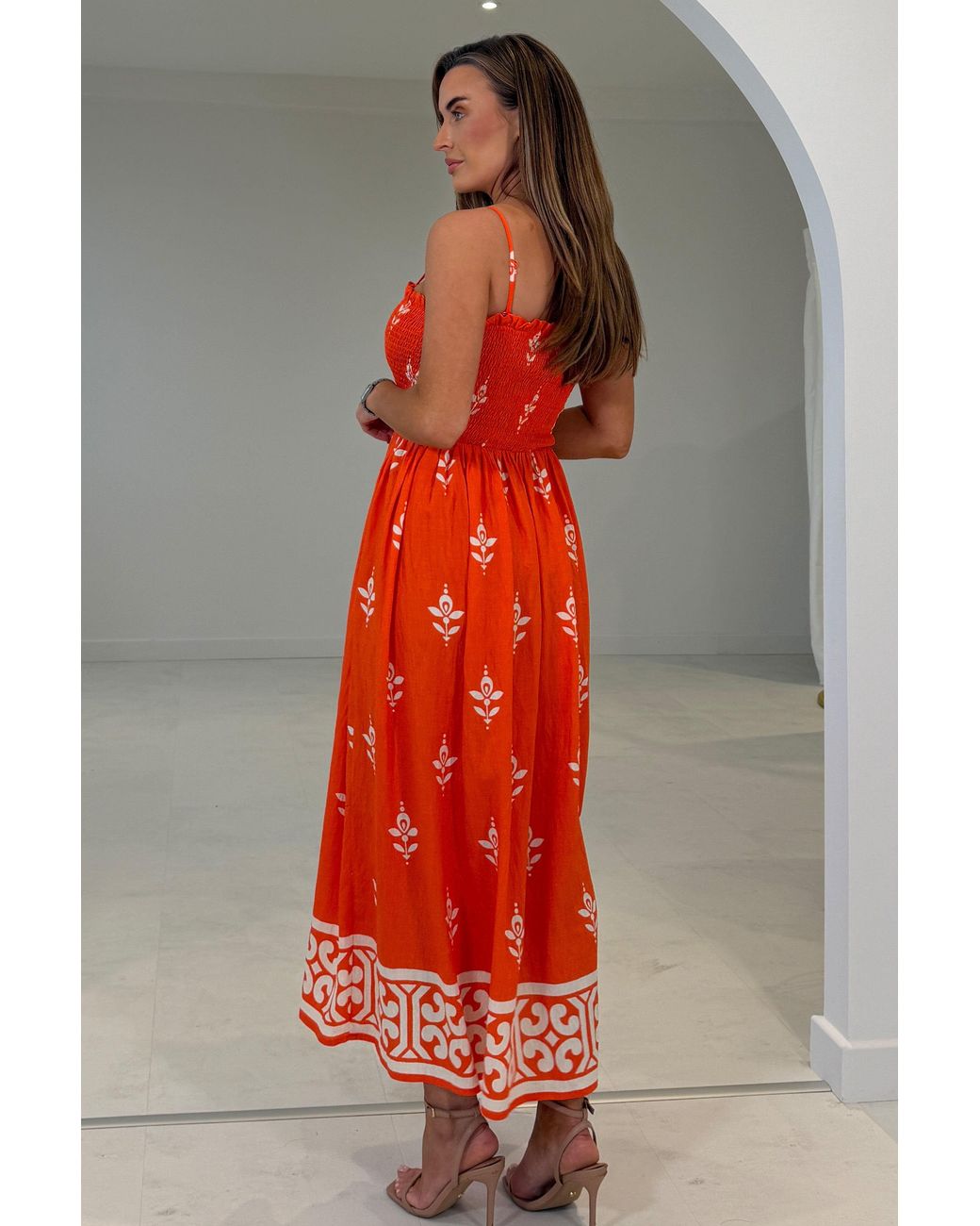 Girl In Mind Orange Abby Border Print Maxi Dress