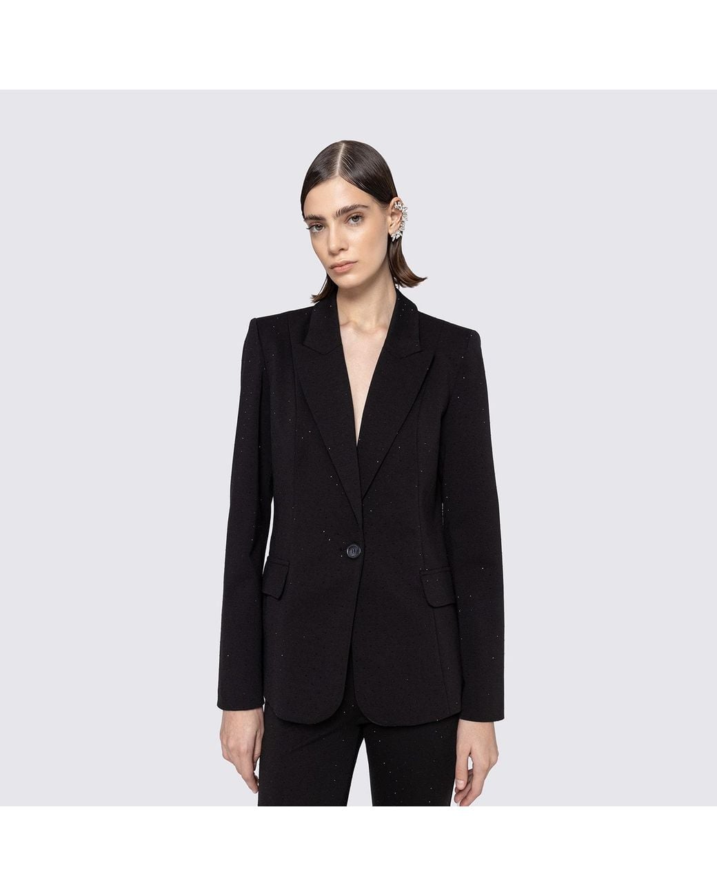 Nissa Black Crystal-Embellished Fitted Blazer
