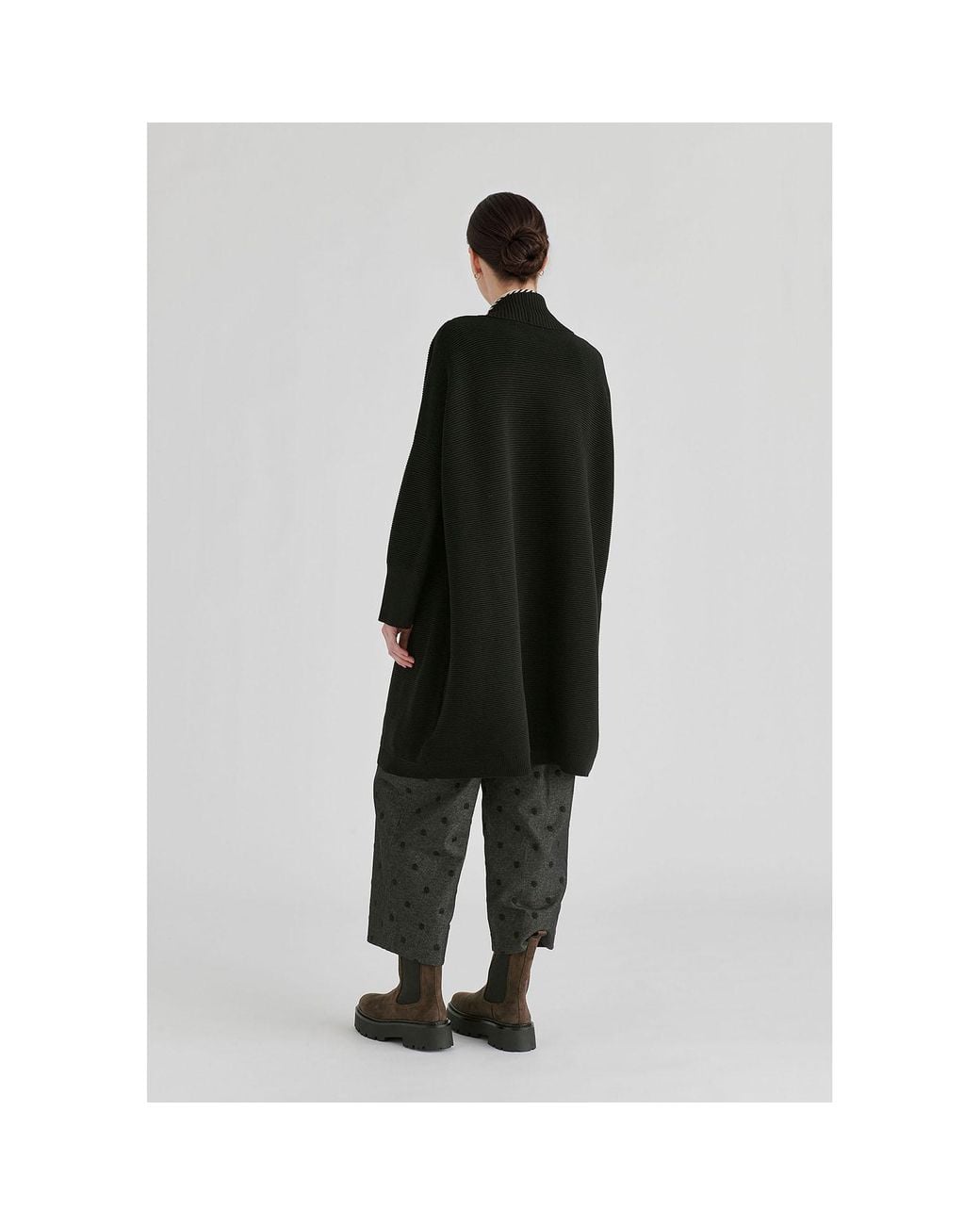 Paisie Black Draped Collar Ribbed Cardigan