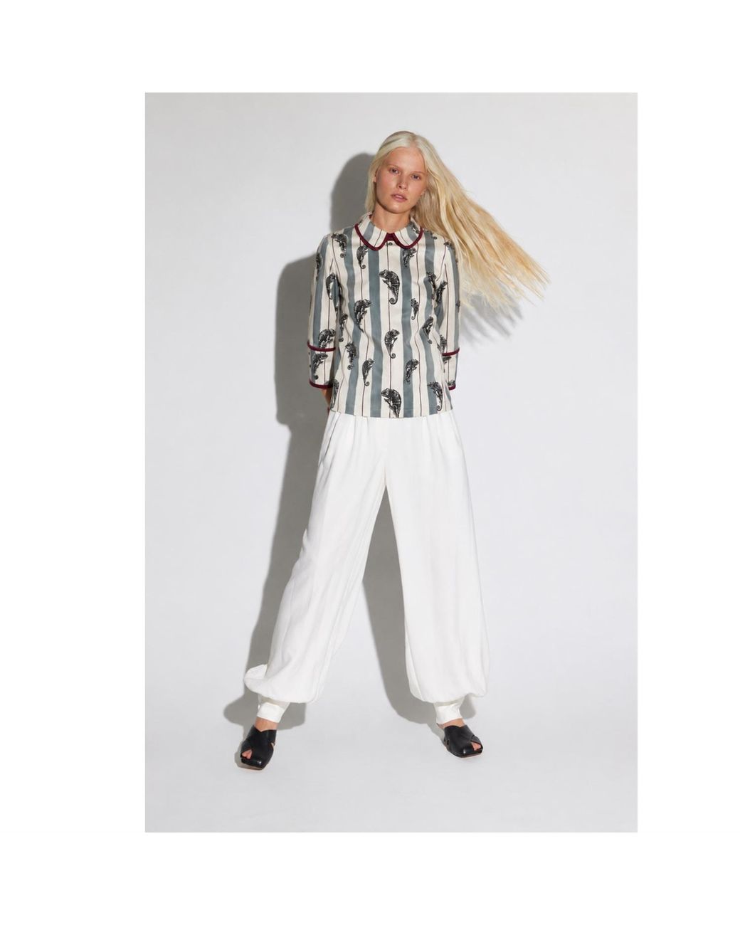 Julia Allert Blue Neutrals Striped Chameleon Blouse With Cuffs