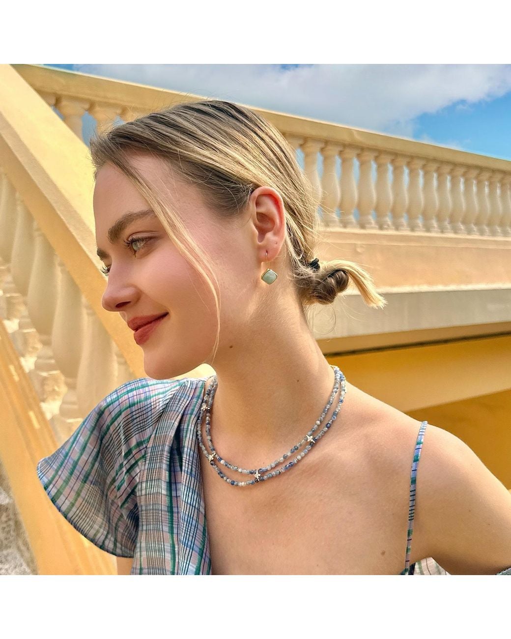 Farra Blue Double Layers Faceted Kyanite With Zircon Stone Collar Necklace