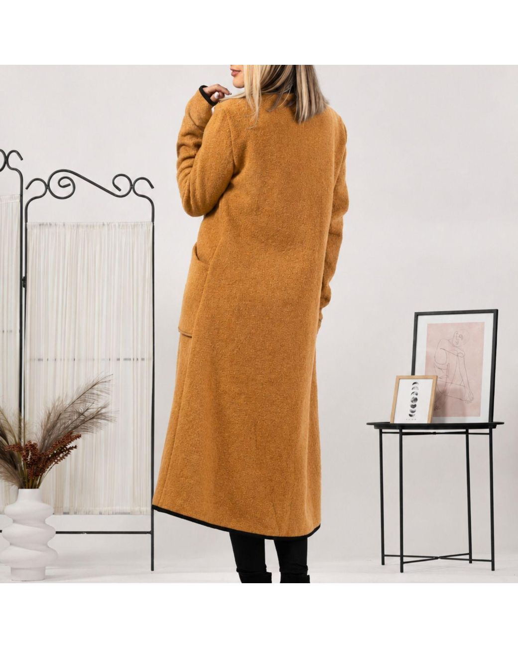 Nikka Place Brown Boiled Wool High Neck Cardigan With Pockets