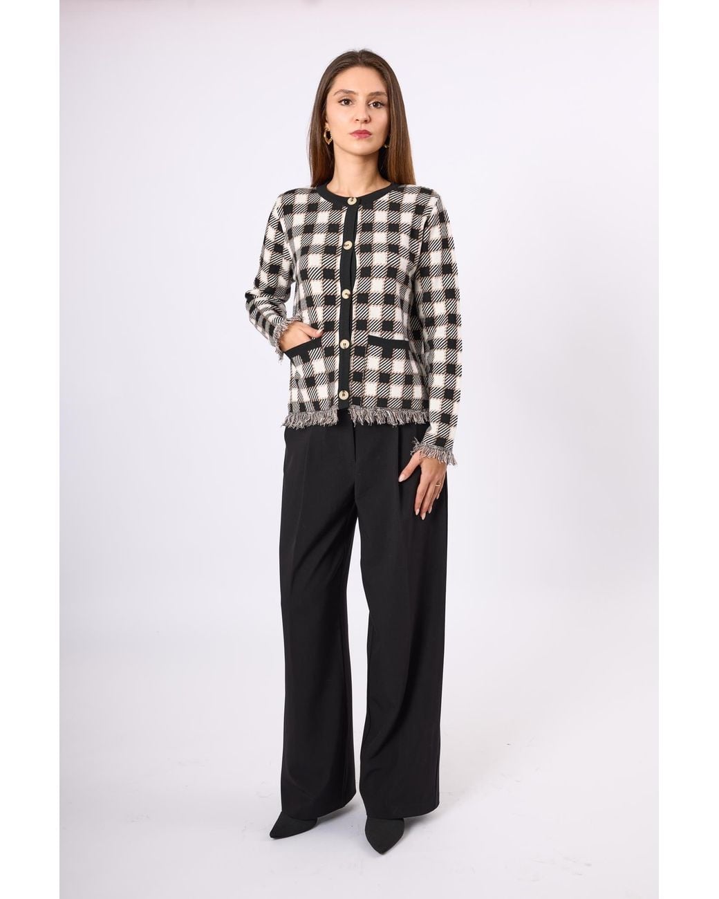 Peraluna Black Diana Plaid Knit Jacket