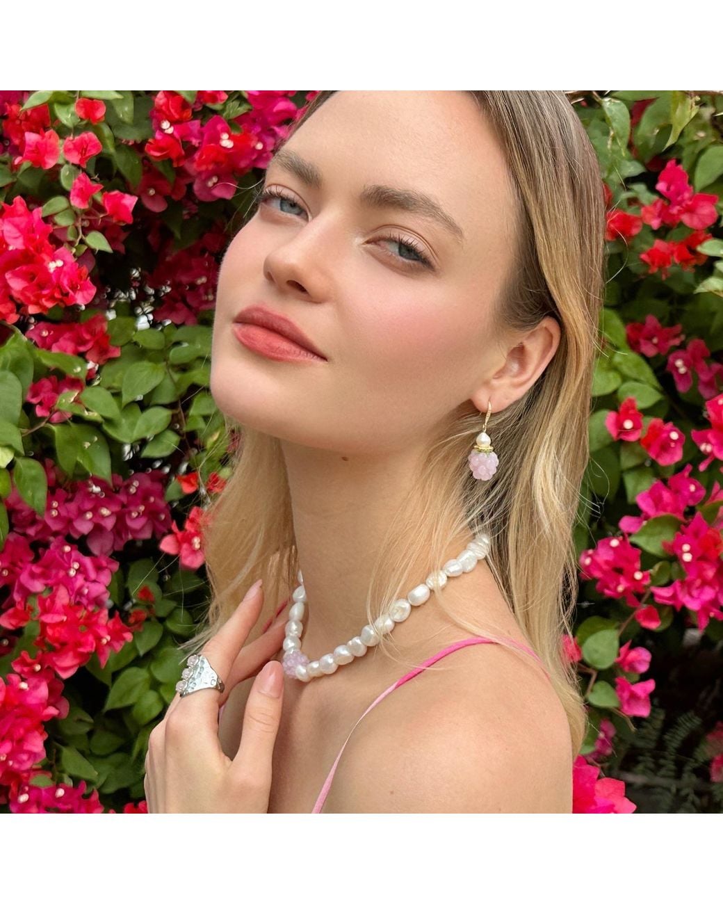 Farra Metallic Irregular Shaped Freshwater Pearls With Raspberry Necklace