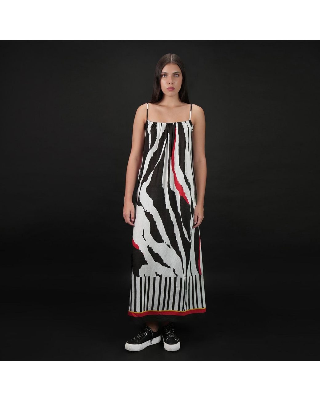 DHARA SHETH DUBAI White Into The Wild Zebra Animal Print Spaghetti Strap Maxi Dress