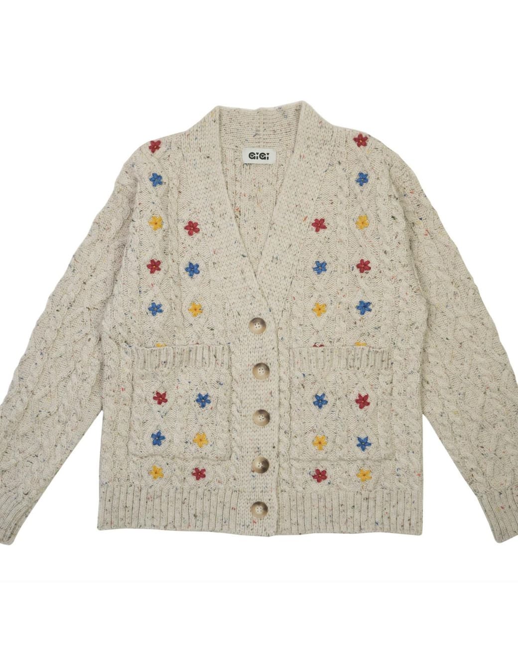 Gigi Knitwear Gray Neutrals Wild Flower Cardi