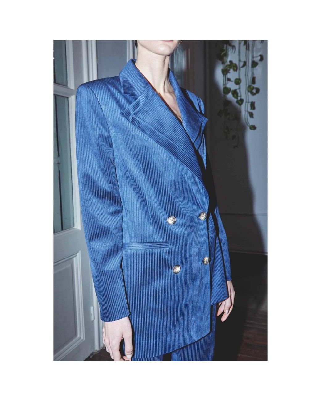 NAZLI CEREN Blue Bicolle Corduroy Jacket