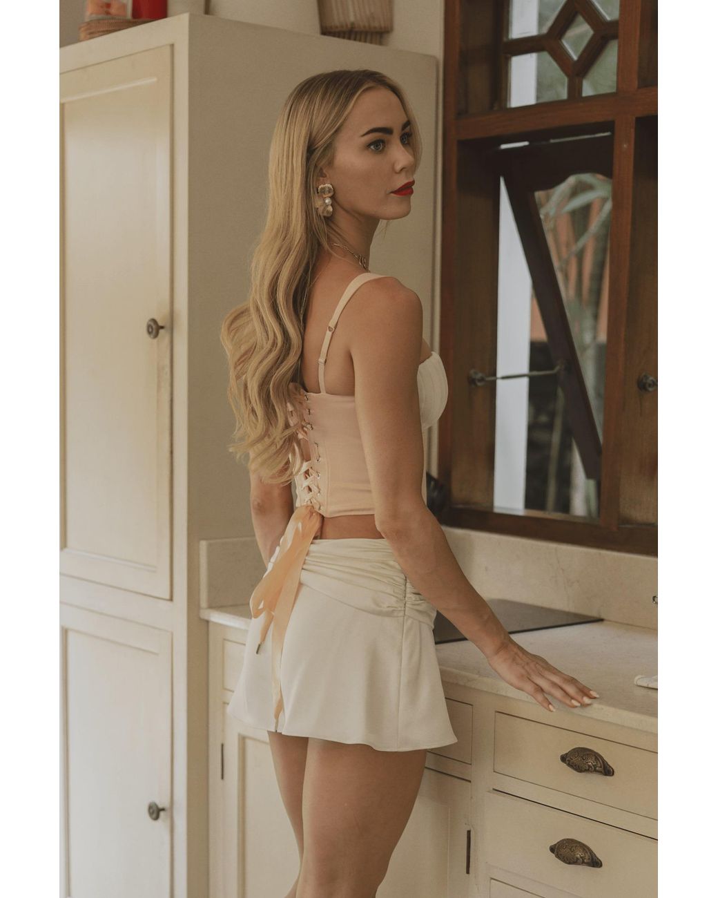 Clerestory White Juliette Cropped Corset With Pleated Cups