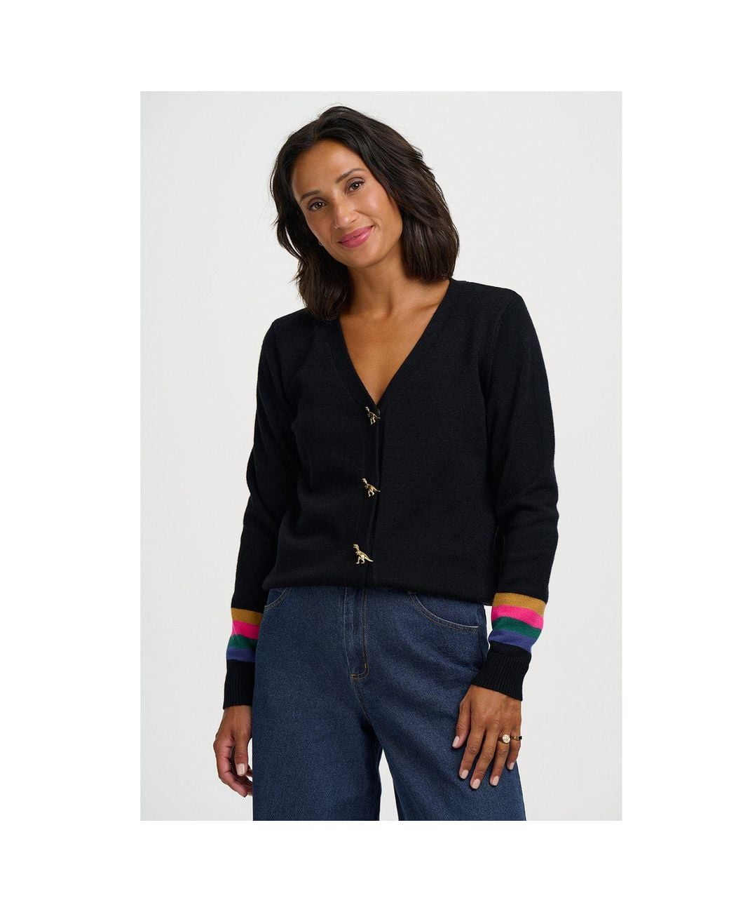 Sugarhill Black Jennifer Cardigan, Dinosaur Buttons
