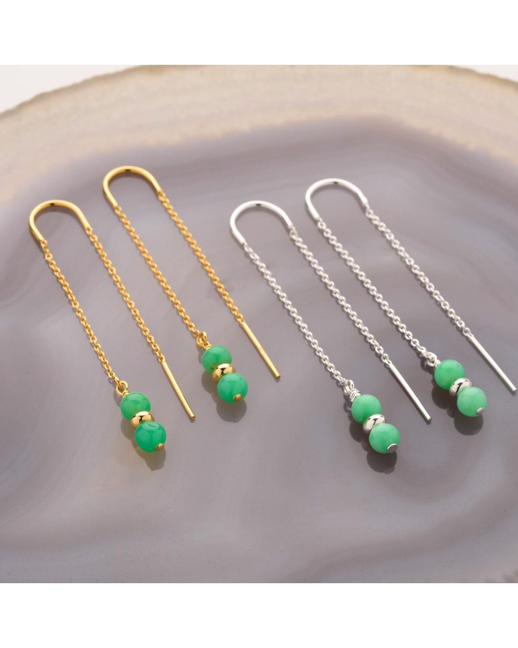 Nellou Jewellery Metallic Fall Birthstone Earrings May Chrysoprase Plated Sterling