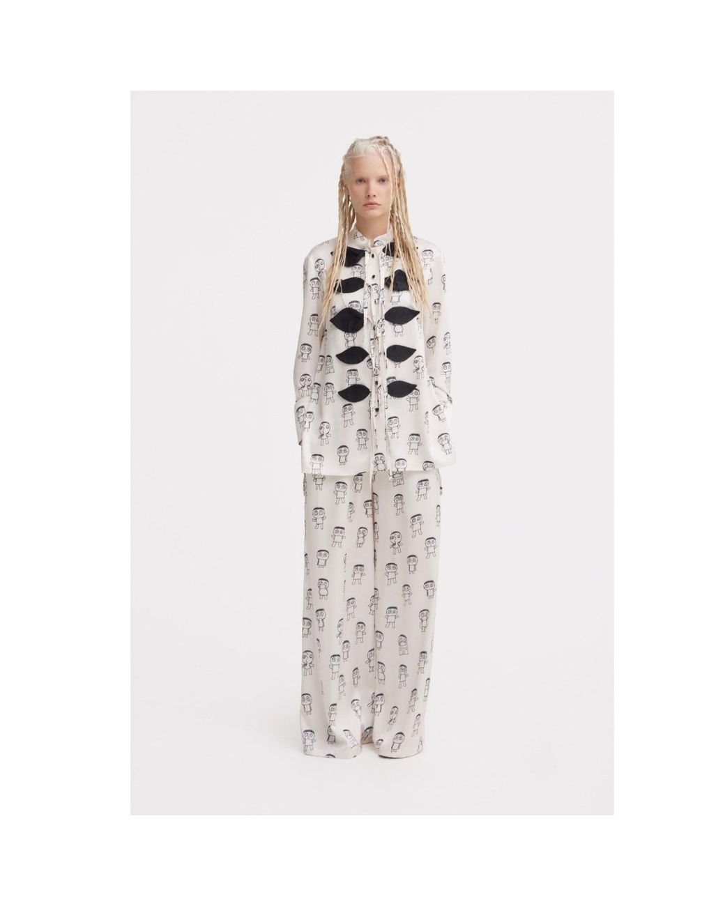 Julia Allert Gray Neutrals Art Print Wide-Leg Palazzo Trousers – Ivory