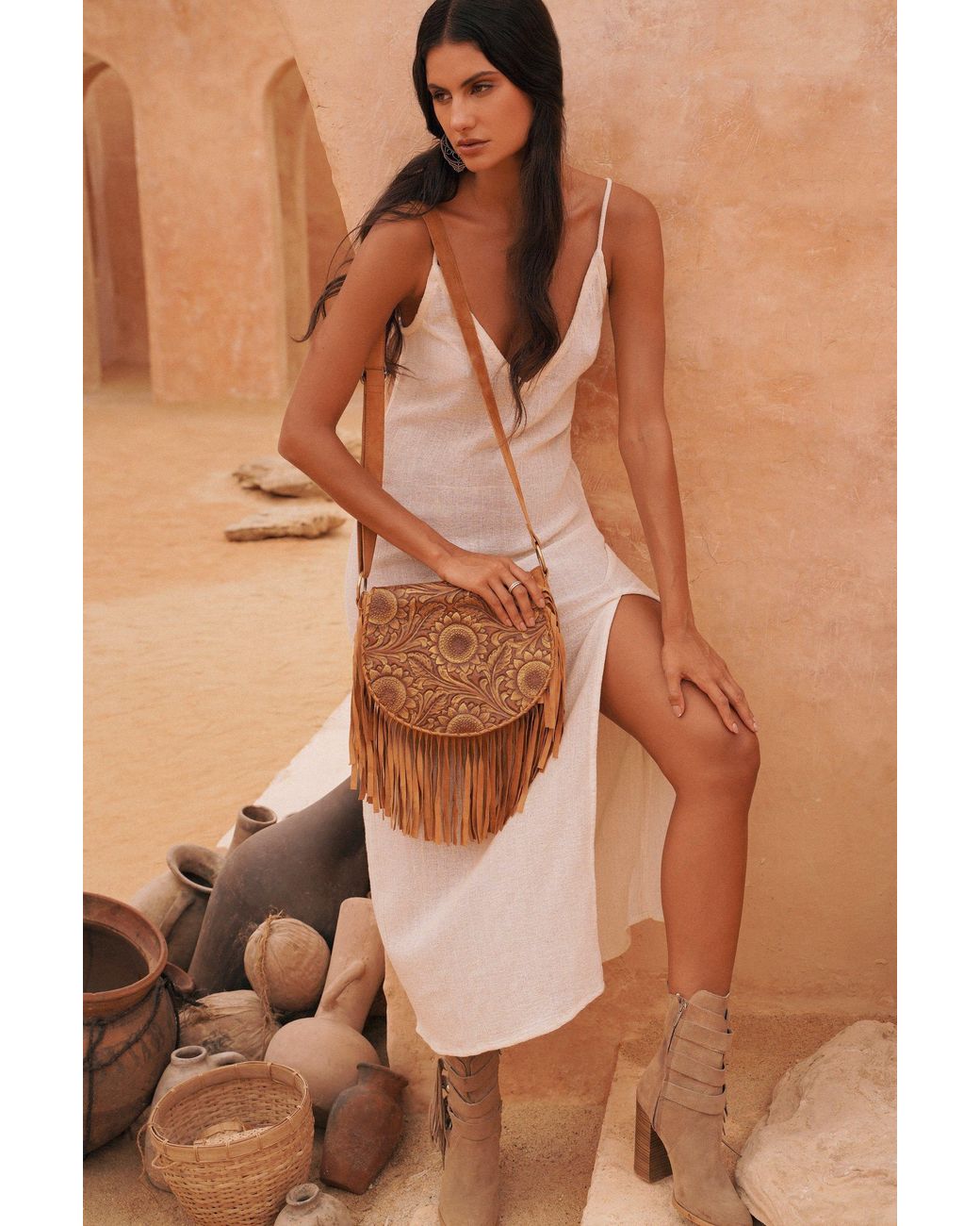 Jodi Lee Brown Anahita Sunflower Bag Antique Medium Dark Tan