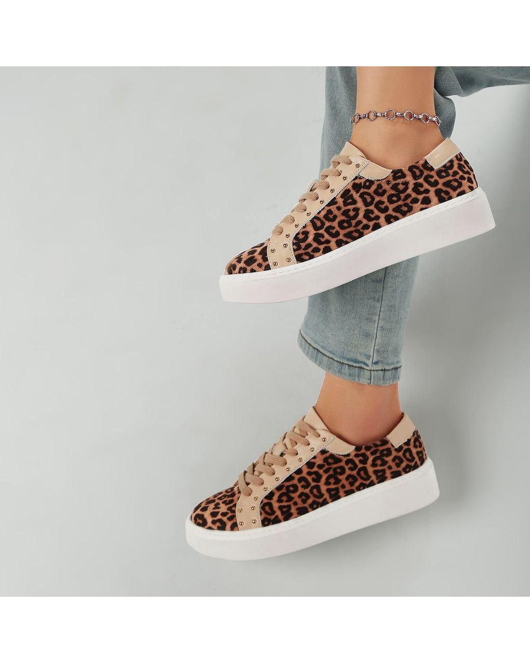 Rag & Co Brown Flippin Studded Leopard Print Chunky Sneakers