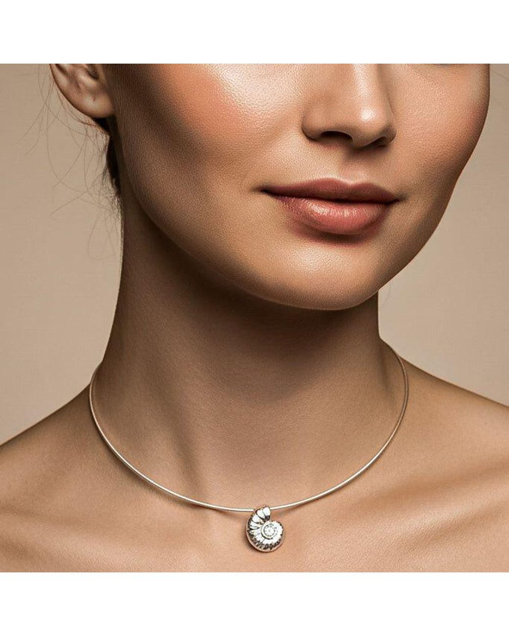 Arianne Delaney White Ammonite Choker Necklace Sterling