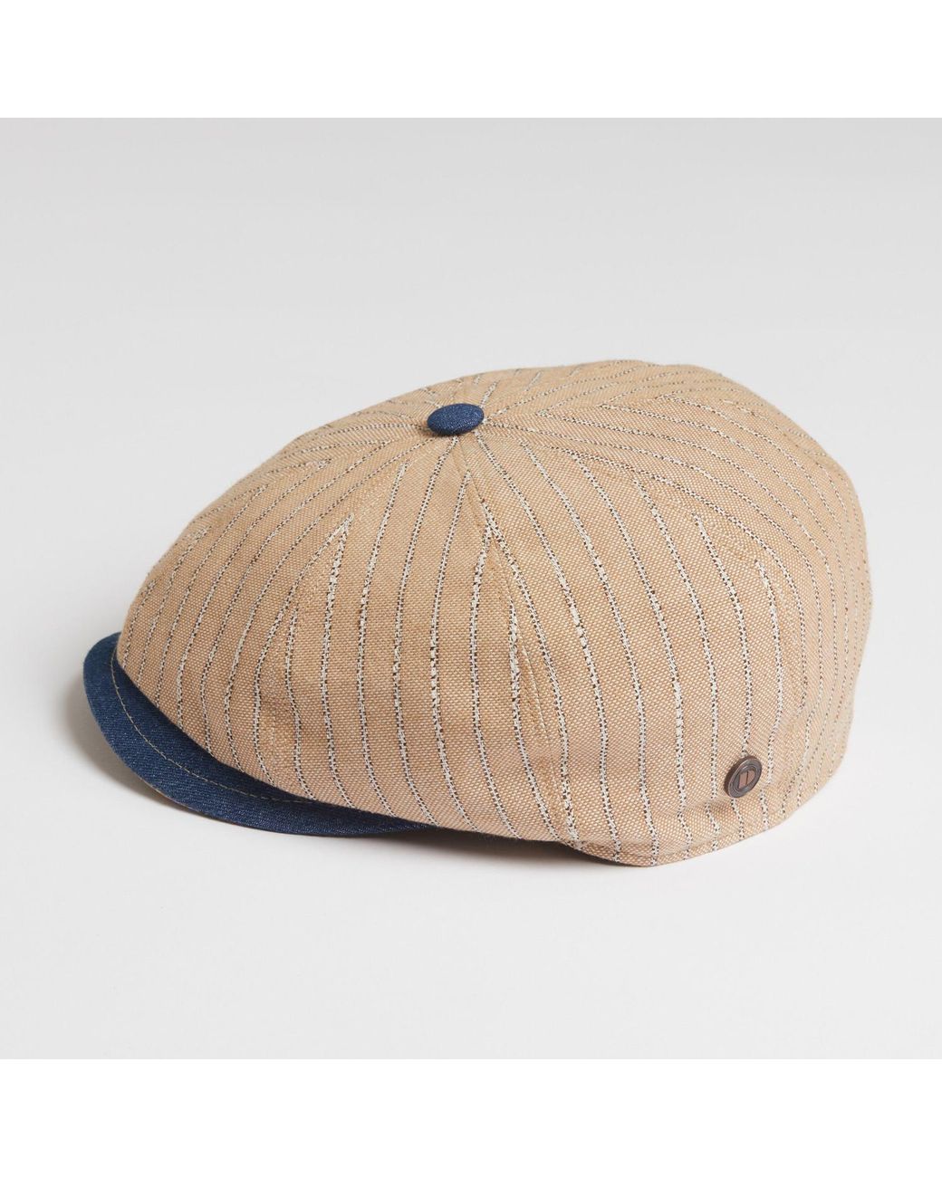 Dasmarca Hats Blue Neutrals Lloyd Stripe Peaked Summer Italian Linen Bakerboy Newsboy Cap for men