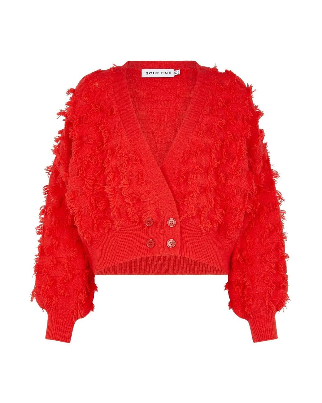 Sour Figs Red Fringed Checkerboard Cardigan