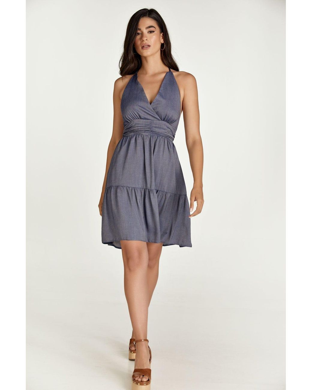 Conquista Blue Denim Style Empire Line Mini Dress
