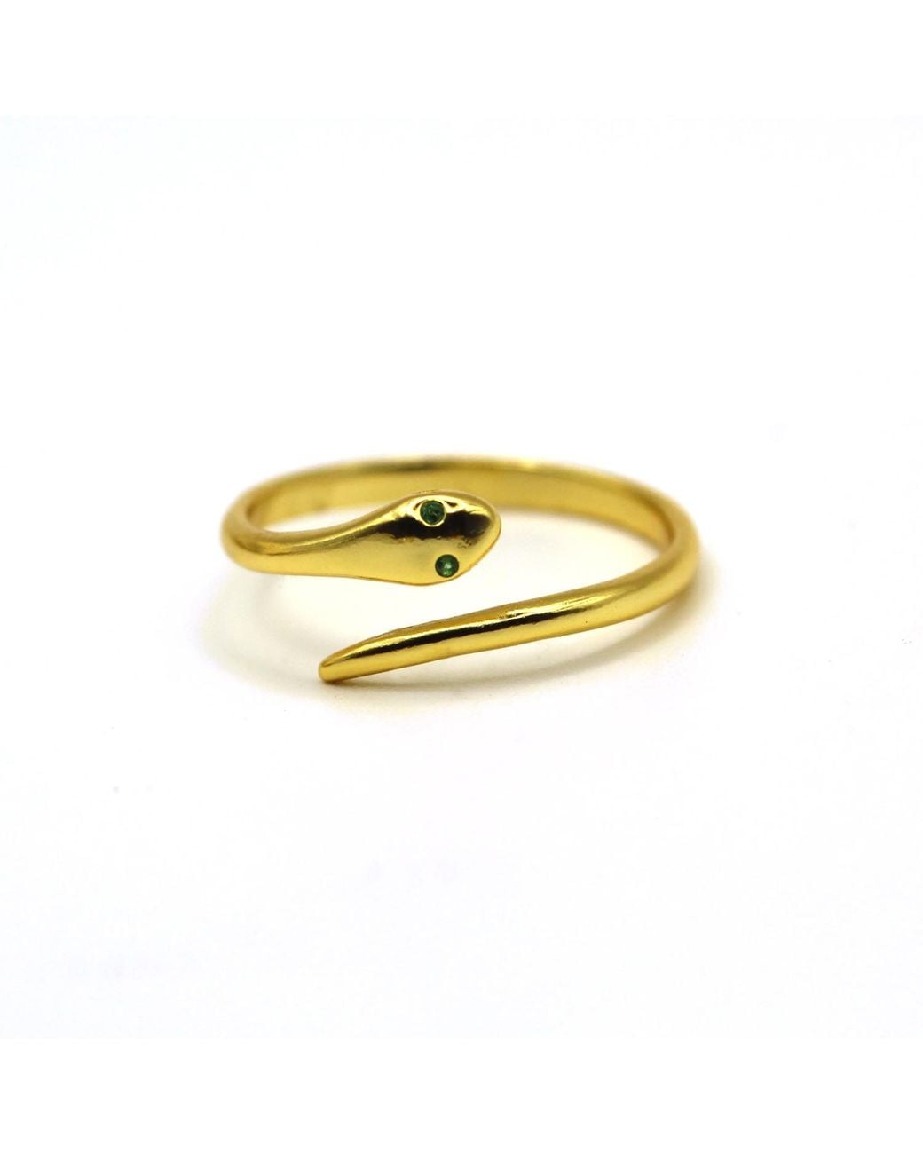 VicStoneNYC Fine Jewelry Metallic Snake Open Cuff Ring With Natural Emerald Eyes