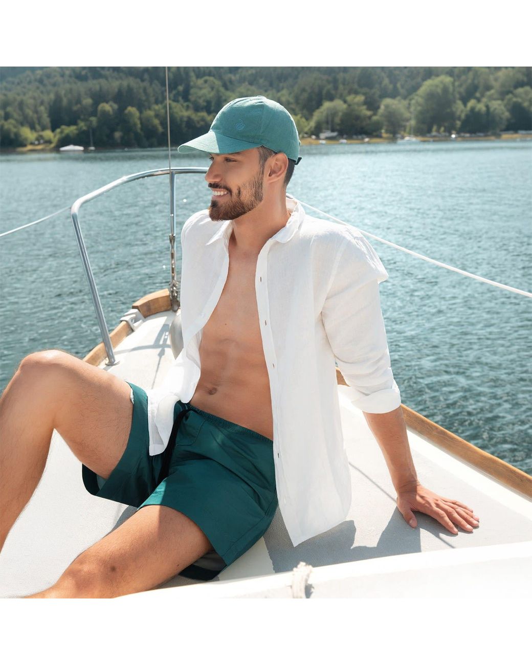 Maison Tangerine Blue Basil Swim Shorts for men