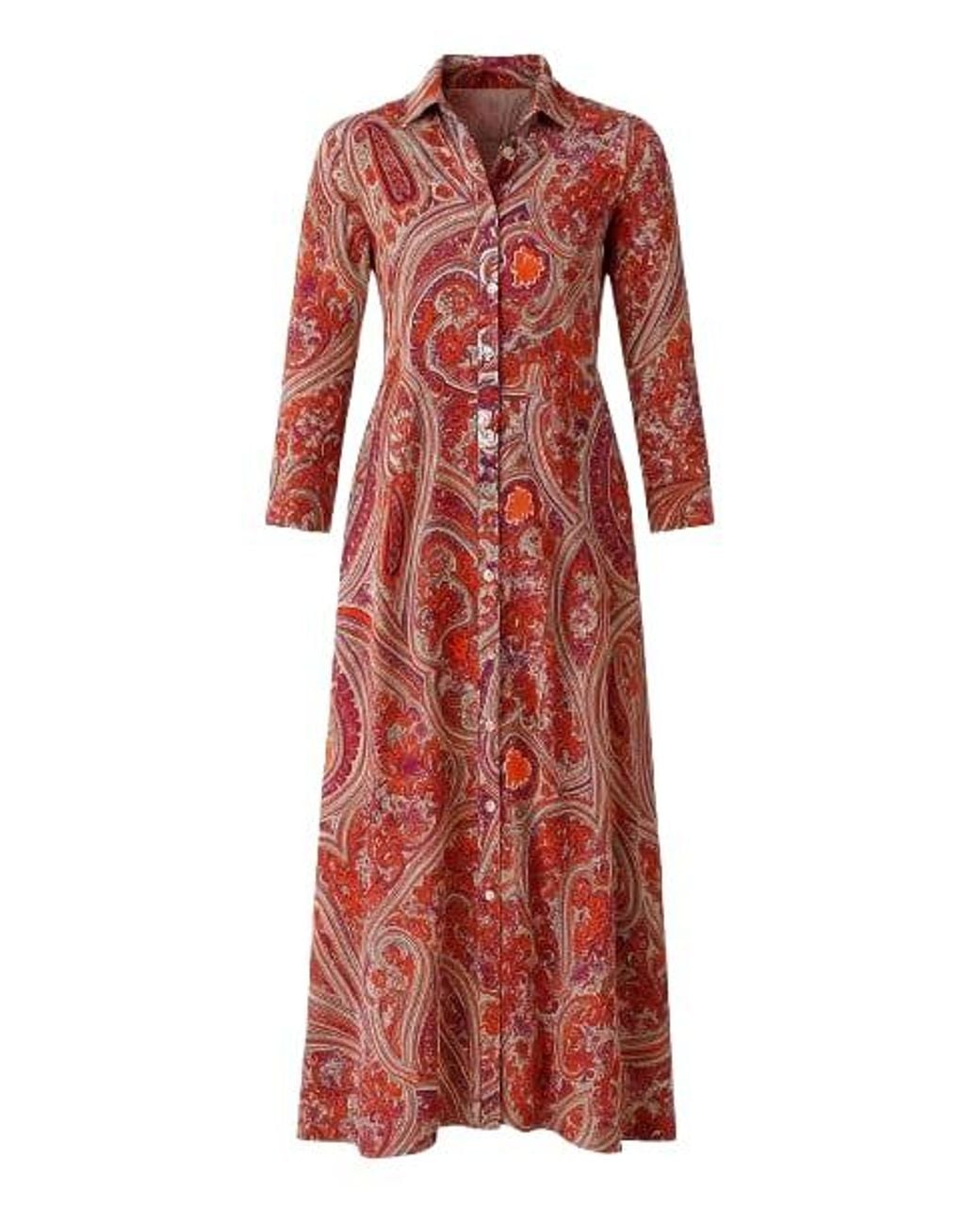 Conquista Red Print Maxi Dress With Buttons