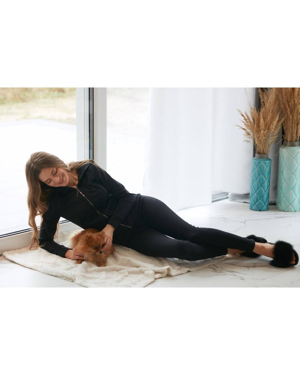 Oh!Zuza Blue Cotton Fitted Tracksuit Zip Hoodie & Lounge Tight