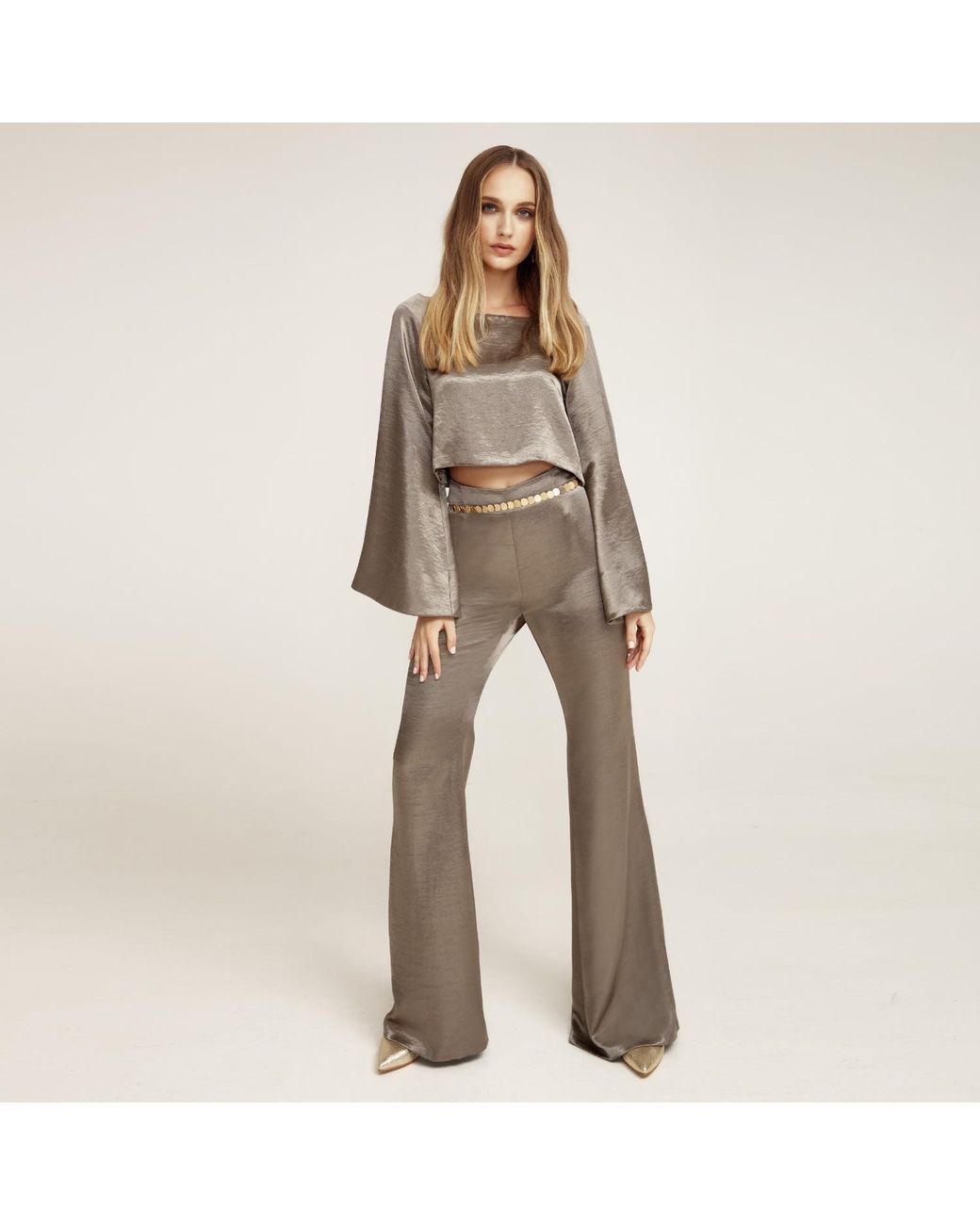 Lita Couture Gray 70S Vibes Liquid Top