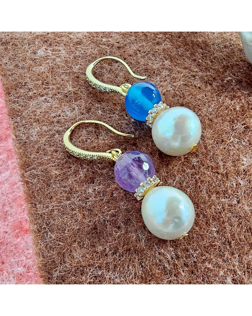 Farra Blue Amethyst And Agate With Freshwater Pearl Dangle Earrings